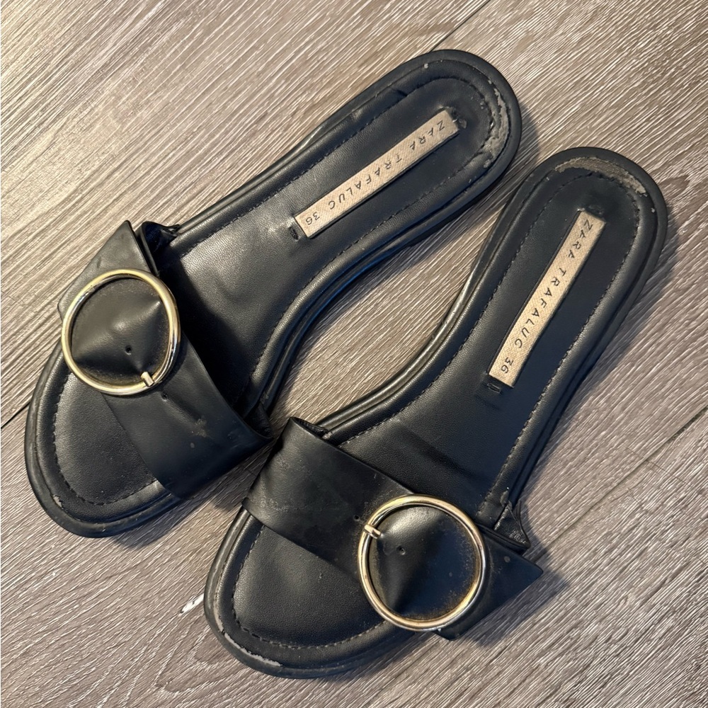 Zara Black Sandals with Gold Ring Detail